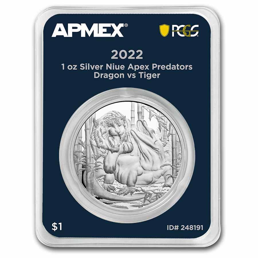 2022 Niue Silver Apex Predators: Dragon vs Tiger MDP + PCGS FS: 2022 Niue Silver Apex Predators: Dragon vs Tiger MDP + PCGS FS SKU: RBJ248191 Year: 2022 Grade: Brilliant Unc Grade Service: MintDirect Denomination: 1 Dollar Mint Mark: Not Shown Metal C