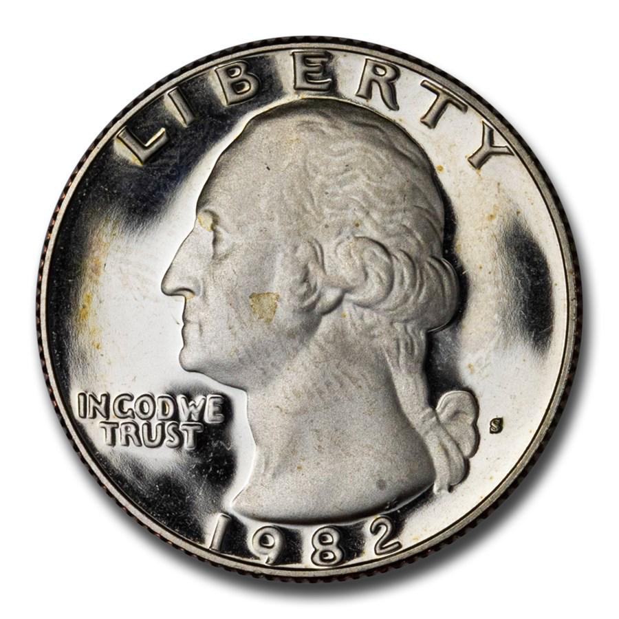 1982-S Washington Quarter Gem Proof: 1982-S Washington Quarter Gem Proof SKU: RBJ6552 Year: 1982 Grade: Gem Proof Grade Service: None Denomination: 25 Cents Mint Mark: S - San Francisco Metal Content: 0 troy oz Puri