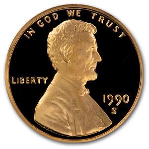 1990-S Lincoln Cent Gem Proof (Red): 1990-S Lincoln Cent Gem Proof (Red) RBJ No: 6865 Year: 1990 Grade: Gem Proof Grade Service: None Denomination: $0.01 Mint Mark: S - San Francisco Metal Content: 0 troy oz Purity:
