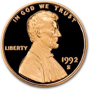 1992-S Lincoln Cent Gem Proof (Red): 1992-S Lincoln Cent Gem Proof (Red) SKU: RBJ6867 Year: 1992 Grade: Gem Proof Grade Service: None Denomination: $0.01 Mint Mark: S - San Francisco Metal Content: 0 troy oz Purity: