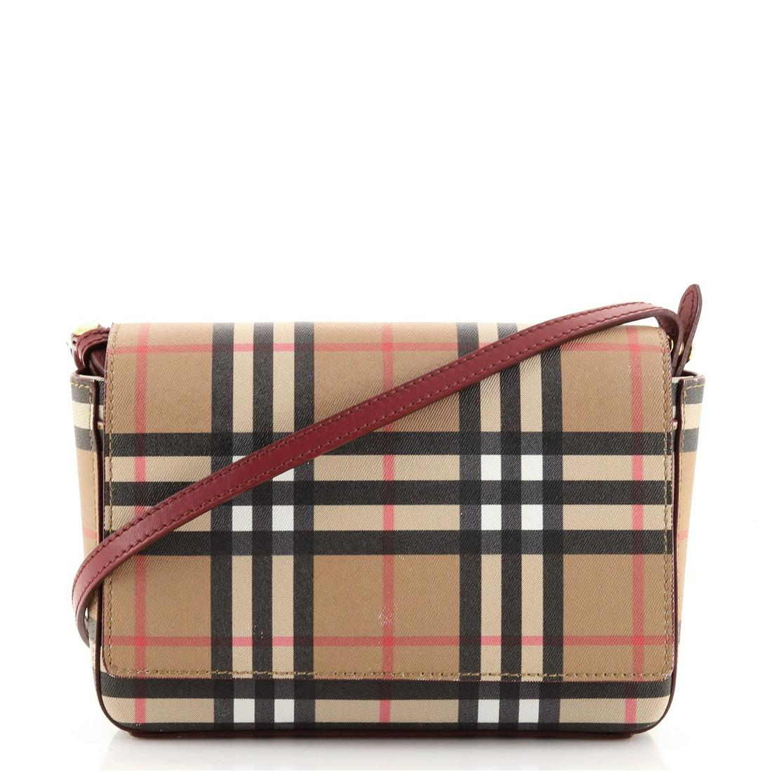 Burberry Hampshire Shoulder Bag Vintage Check Coated Canvas Small: Burberry Hampshire Shoulder Bag Vintage Check Coated Canvas Small Exterior Color: Brown Interior Color: Red Exterior Material: Canvas Coated Interior Material: Leather Hardware Color: Gold Accesso