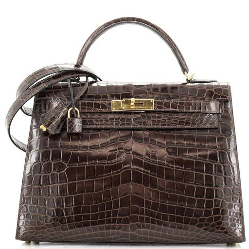 Hermes Kelly 32 Bag Black Crocodile GHW