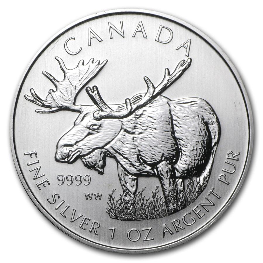 2012 Canada 1 oz Silver Wildlife Series Moose: 2012 Canada 1 oz Silver Wildlife Series Moose SKU: RBJ67204 Year: 2012 Grade: Brilliant Unc Grade Service: None Denomination: $5 Mint Mark: RCM (Not Shown) Metal Content: 1 troy oz