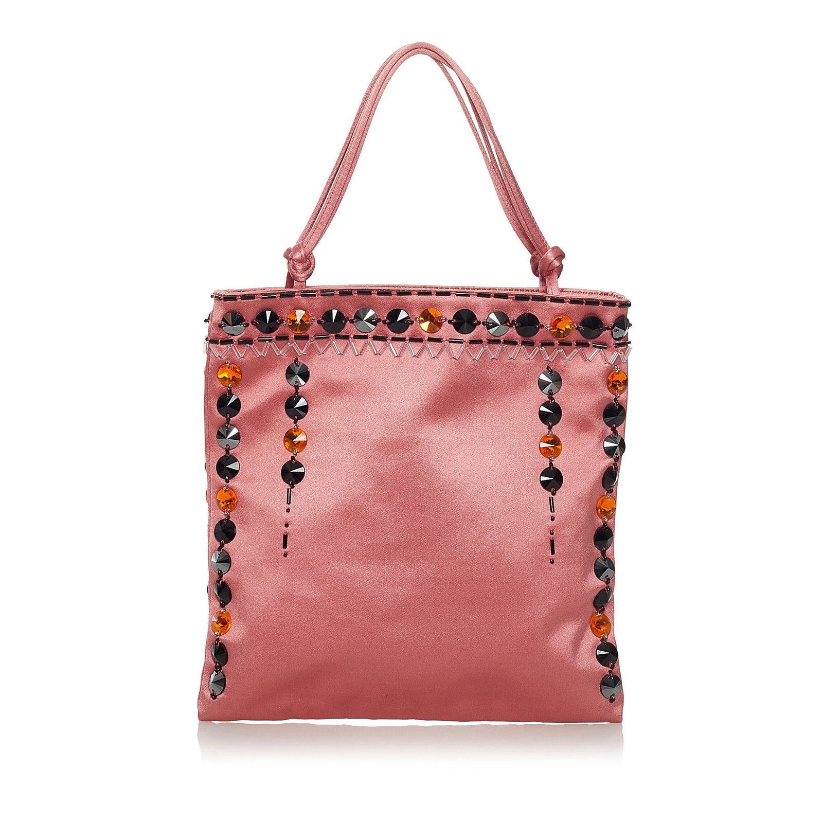 Prada Raso Pietre Handbag: Prada Raso Pietre Handbag Condition Quality: Fair Color: Multi/Pink Height: 8.5 in. Length: 8.25 in. Material: Satin Width: 0.5 in. Item Condition: Pre Owned SKU: SHG-33681 <