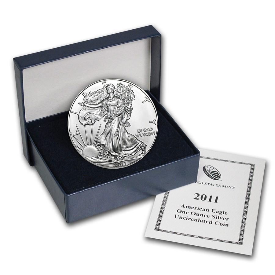 2011-W Burnished American Silver Eagle (w/Box & COA): 2011-W Burnished American Silver Eagle (w/Box & COA) SKU: RBJ64769 Year: 2011 Grade: Brilliant Unc Grade Service: None Denomination: $1.00 Mint Mark: W - West Point Metal Content: 1 troy