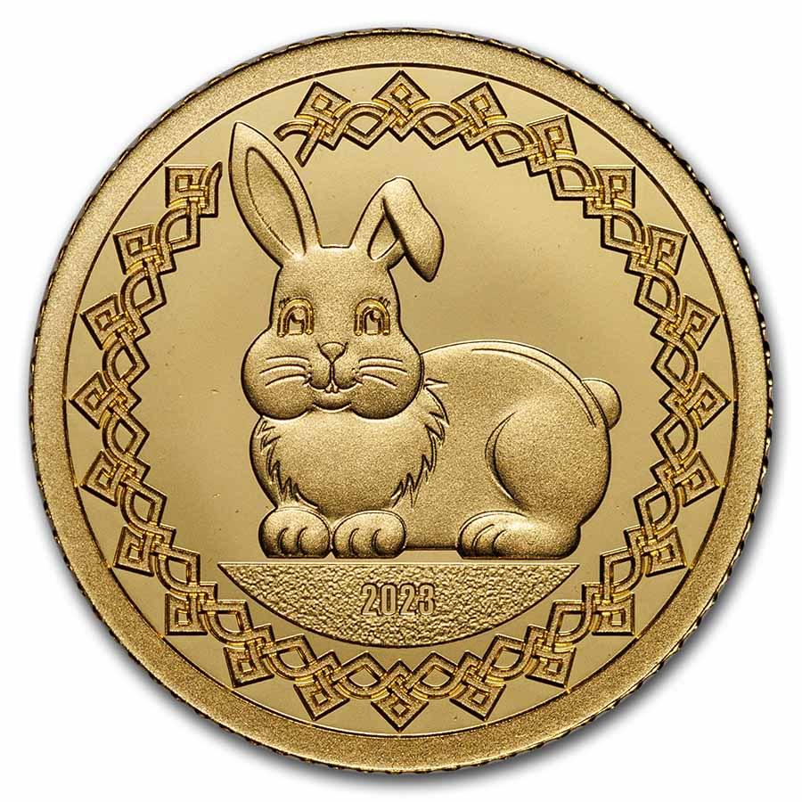 2023 Mongolia 1/2 gram Proof Gold Lunar Year of the Rabbit: 2023 Mongolia 1/2 gram Proof Gold Lunar Year of the Rabbit Product ID: RBJ255638 Year: 2023 Grade: Proof Grade Service: None Denomination: 1,000 Togrog Mint Mark: Not Shown Metal Content: