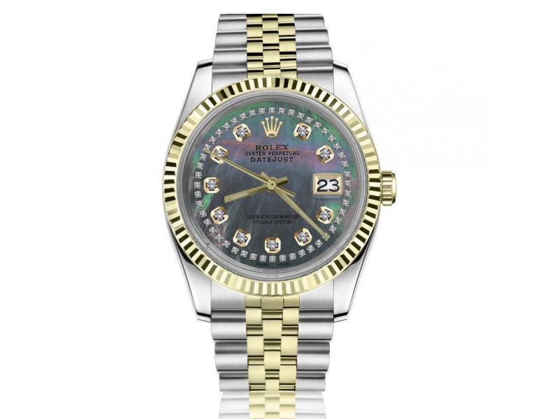 Rolex 36mm Datejust Two Row Diamond Black Mother of Pearl Dial 2 Tone Jubilee Band 16013 Watch: Rolex 36mm Datejust Two Row Diamond Black Mother of Pearl Dial 2 Tone Jubilee Band 16013 Watch Product Code: custom-32053-E21A8 Brand: Rolex Condition: Pre-Owned Rolex 36mm Datejust Two Row Diamond Bl