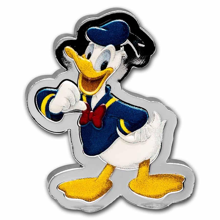 2021 Niue 1 oz Silver Disney: Donald Duck Shaped Coin: 2021 Niue 1 oz Silver Disney: Donald Duck Shaped Coin Product ID: RBJ244376 Year: 2021 Grade: Proof Grade Service: None Denomination: 2 Dollars Mint Mark: Not Shown Metal Content: 1 troy