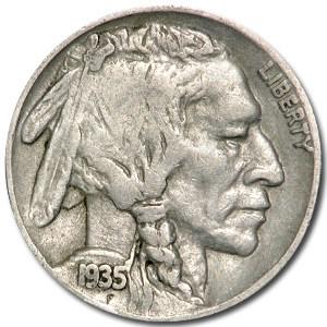 1935-S Buffalo Nickel Good+: 1935-S Buffalo Nickel Good+ Product ID: RBJ7973 Year: 1935 Grade: Good Grade Service: None Denomination: $0.05 Mint Mark: S - San Francisco Metal Content: 0 troy oz Purity: N/A <