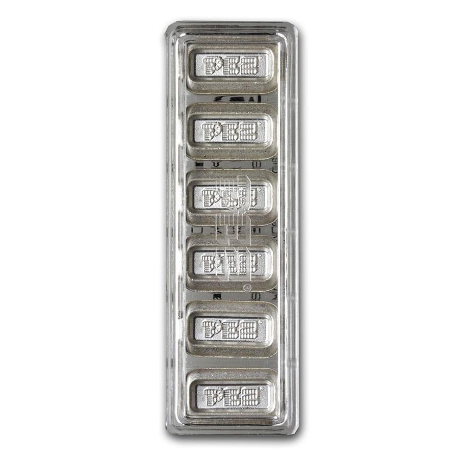 PEZ 6x 5 gram Silver Wafers w/Capsule Case: PEZ 6x 5 gram Silver Wafers w/Capsule Case Product ID: RBJ208446 Year: N/A Grade: None Grade Service: None Denomination: N/A Mint Mark: N/A - Not Available Metal Content: 0.9645 troy oz <