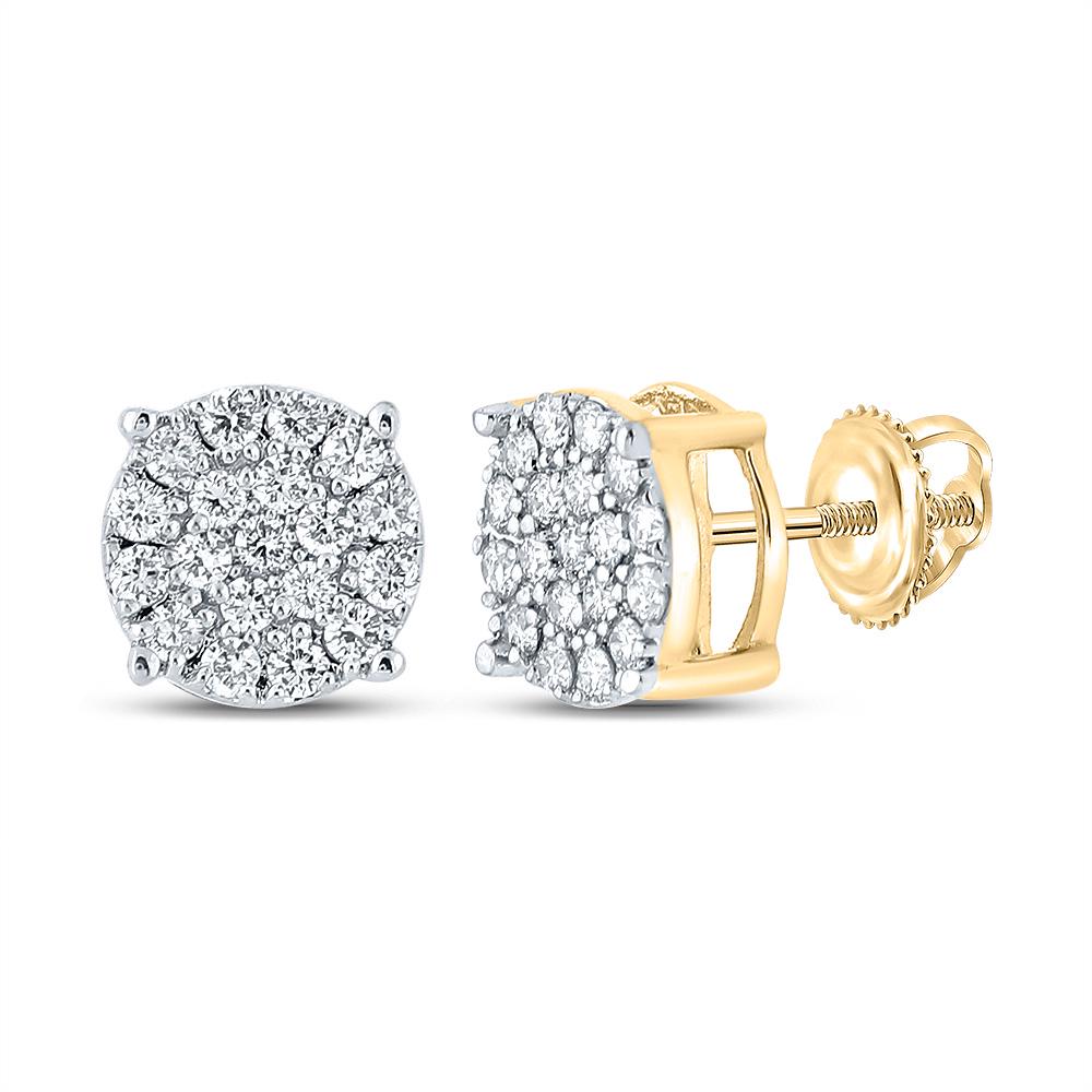 10kt Yellow Gold Mens Round Diamond Cluster Earrings 3/8 Cttw: 10kt Yellow Gold Mens Round Diamond Cluster Earrings 3/8 Cttw