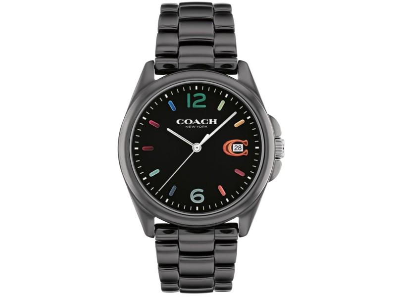 Coach womens Greyson: Coach womens Greyson Product Code: 14503927-39B2A Brand: Coach Condition: Never Worn Stainless steel case, Stainless steel bracelet, Black dial, Quartz movement, Scratch resistant sapphire, Water resi