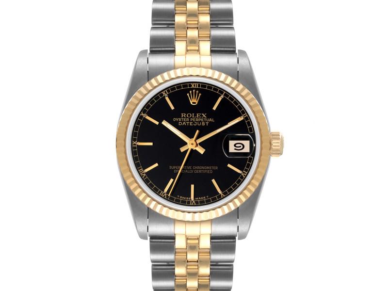 Rolex Datejust Midsize 31mm Steel Yellow Gold Black Dial Watch: Rolex Datejust Midsize 31mm Steel Yellow Gold Black Dial Watch Product Code: 46297-34CB0 Brand: Rolex Condition: Pre-Owned Rolex Datejust Midsize 31mm Steel Yellow Gold Black Dial Watch Officially cer
