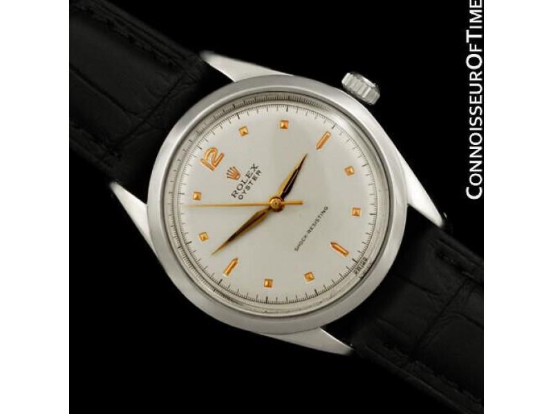 1958 ROLEX OYSTER Vintage Mens SS Steel & 18K Rose Gold: 1958 ROLEX OYSTER Vintage Mens SS Steel & 18K Rose Gold Product Code: 374235337687-E Brand: Rolex Condition: Pre-Owned Model: Ref. 6480, Oyster Shock-Resisting Item Specifics: Band Color: Black <b