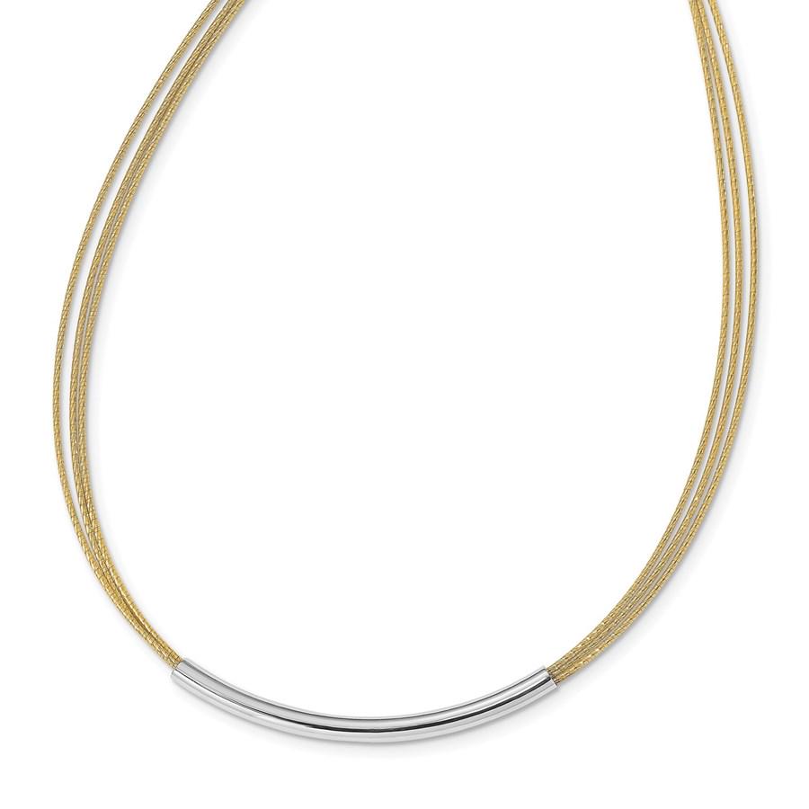 Sterling Silver Gold-plated Rho-plated Bar Necklace - 16 in.: Sterling Silver Gold-plated Rho-plated Bar Necklace - 16 in. Product ID: RBJ221216 Metal: Sterling Silver Purity: .925 Finish: Polished Length Of Item: 16 in Chain Type: Fancy Chain Lengt