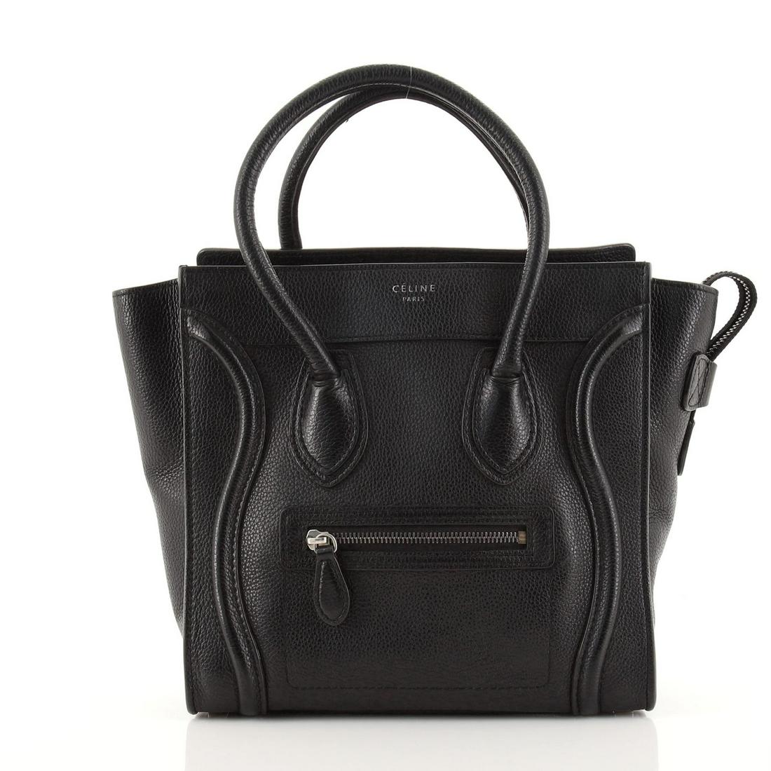 Celine Luggage Bag Grainy Leather Micro: Celine Luggage Bag Grainy Leather Micro Exterior Color: Black Interior Color: Black Exterior Material: Grainy Leather Interior Material: Microfiber Hardware Color: Aged Silver Accessories: No acce