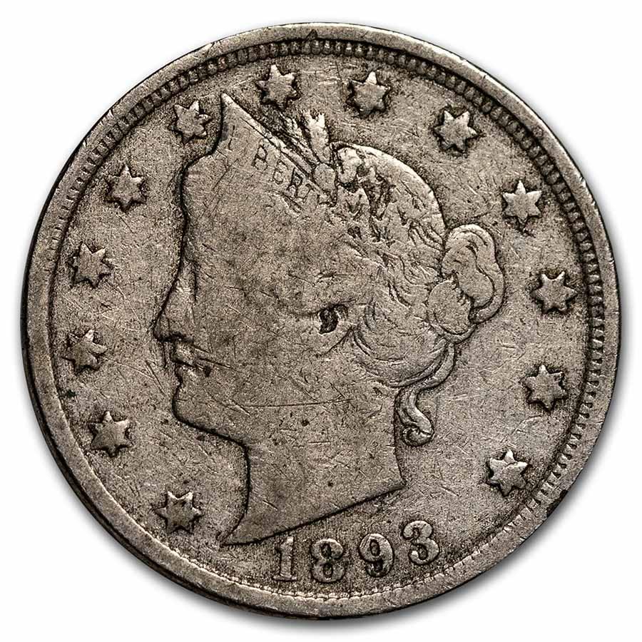 1893 Liberty Head V Nickel VG: 1893 Liberty Head V Nickel VG Product ID: 16448 Year: 1893 Grade: Very Good Grade Service: None Denomination: $0.05 Mint Mark: P - Philadelphia (Not Shown) Metal Content: 0 troy oz
