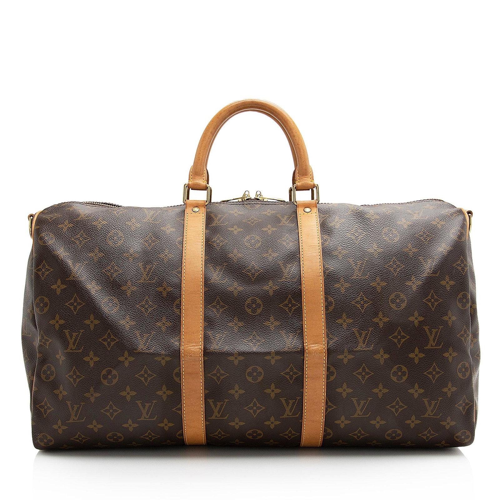 Louis Vuitton Vintage Monogram Canvas Keepall Bandouliere 50 Duffel Bag: Louis Vuitton Vintage Monogram Canvas Keepall Bandouliere 50 Duffel Bag Condition Quality: Fair Color: Brown Height: 11 in. Length: 20 in. Material: Coated Canvas/Leather Width: 8.5 in. I
