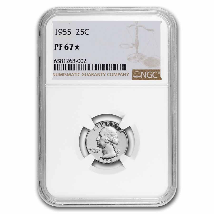 1955 Washington Quarter PF-67* NGC: 1955 Washington Quarter PF-67* NGC https://www.images-apmex.com/images/products/1955-washington-quarter-pf-67-ngc_263640_slab.jpg?v=20221128041903&width=900&height=900