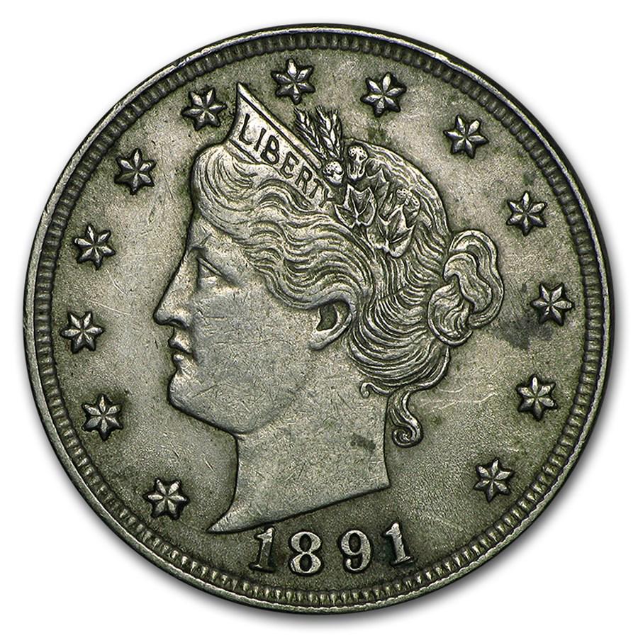 1891 Liberty Head V Nickel XF: 1891 Liberty Head V Nickel XF Product ID: 41055 Year: 1891 Grade: Extra Fine Grade Service: None Denomination: $0.05 Mint Mark: P - Philadelphia (Not Shown) Metal Content: 0 troy oz <