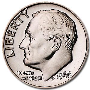 1966 Roosevelt Dime BU (SMS): 1966 Roosevelt Dime BU (SMS) Product ID: 19781 Year: 1966 Grade: Brilliant Unc Grade Service: None Denomination: 10 Cents Mint Mark: P - Philadelphia (Not Shown) Metal Content: 0 troy oz