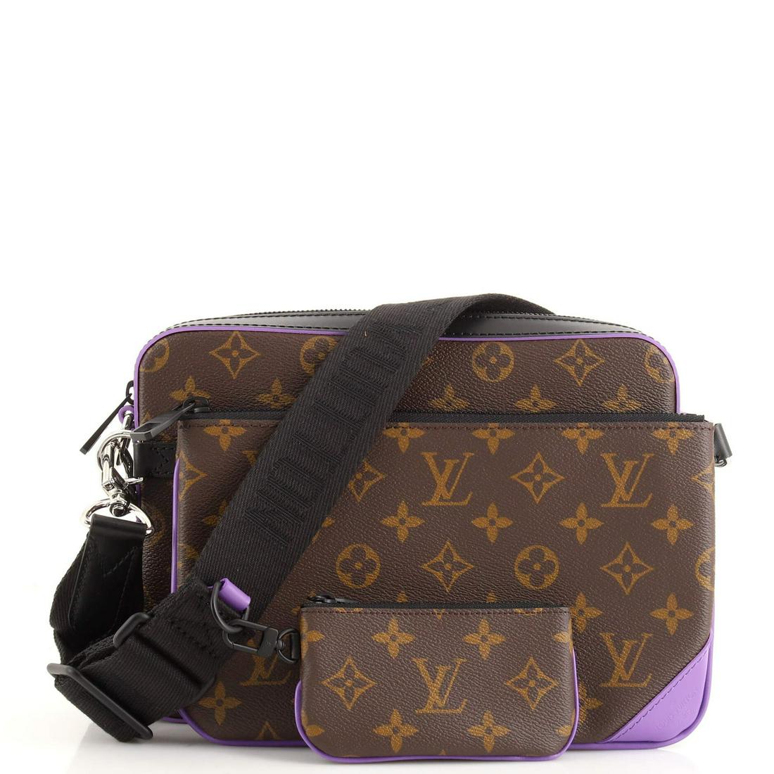 Trio Messenger Bag Macassar Monogram Canvas Louis Vuitton: Trio Messenger Bag Macassar Monogram Canvas Louis Vuitton Exterior Color: Brown, Purple Interior Color: Black Exterior Material: Canvas Coated, Leather Interior Material: Fabric Hardware Color: Silver