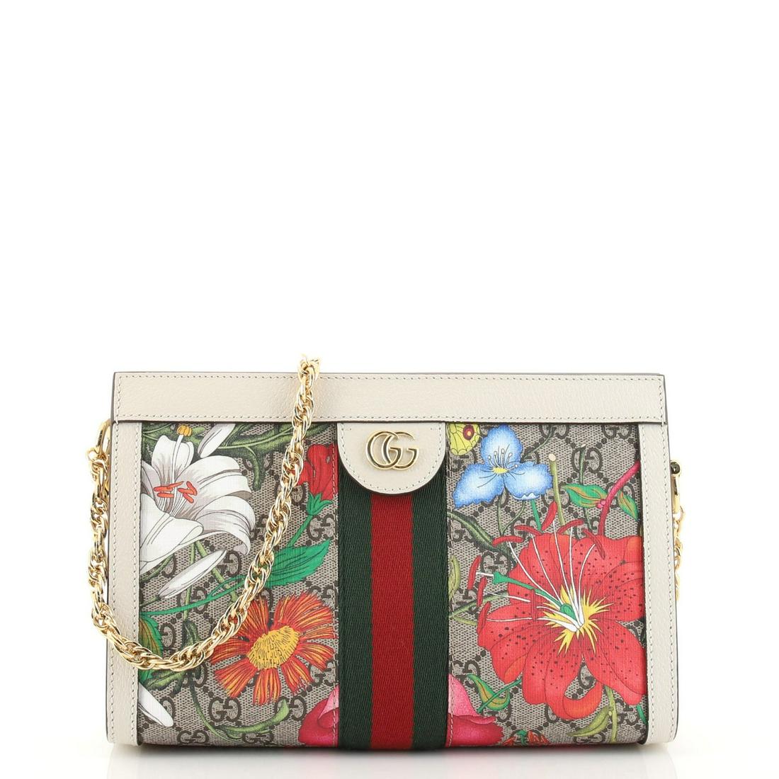 Ophidia Chain Shoulder Bag Flora GG Coated Canvas Small Gucci: Ophidia Chain Shoulder Bag Flora GG Coated Canvas Small Gucci Exterior Color: Brown, Print, Multicolor Interior Color: Neutral Exterior Material: Canvas Coated Interior Material: Microfiber Hardware C