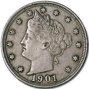 1901 Liberty Head V Nickel XF: 1901 Liberty Head V Nickel XF Product ID: 16454 Year: 1901 Grade: Extra Fine Grade Service: None Denomination: $0.05 Mint Mark: P - Philadelphia (Not Shown) Metal Content: 0 troy oz <