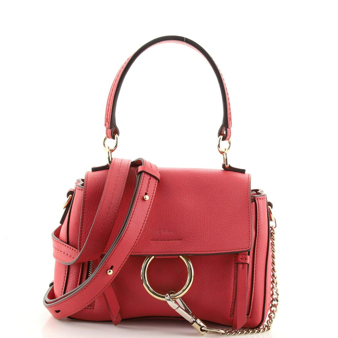Chloe Faye Day Bag Leather Mini: Chloe Faye Day Bag Leather Mini Exterior Color: Pink Interior Color: Neutral Exterior Material: Leather Interior Material: Fabric Hardware Color: Gold Tone, Silver Accessories: No Accessories, Det