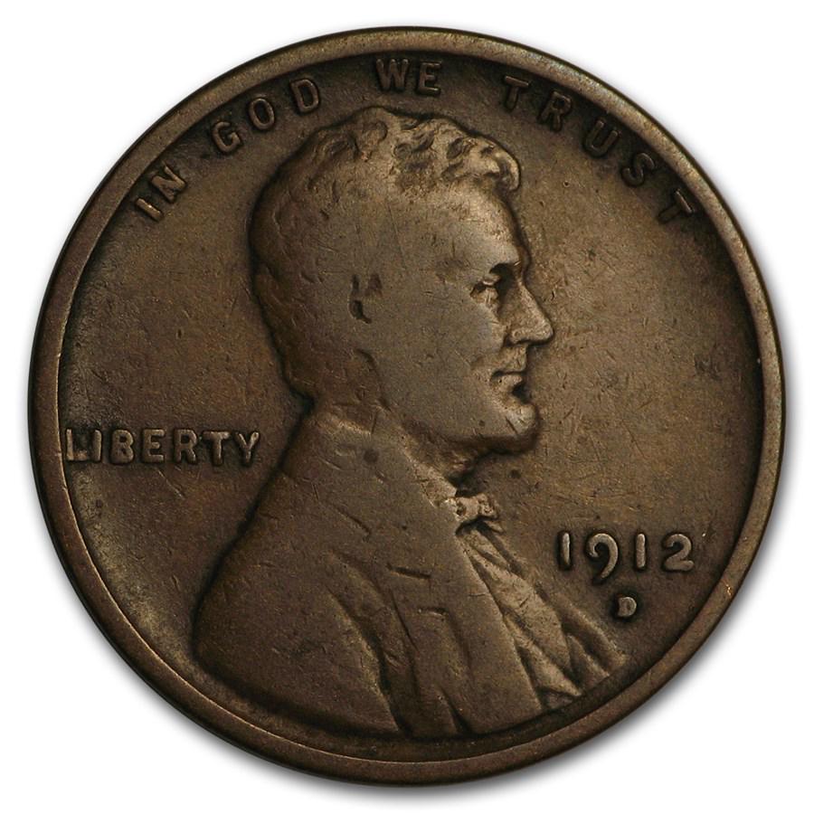 1912-D Lincoln Cent Good/VG: 1912-D Lincoln Cent Good/VG Product ID: 3541 Year: 1912 Grade: Good/Very Good Grade Service: None Denomination: $0.01 Mint Mark: D - Denver Metal Content: 0 troy oz Purity: N/A <
