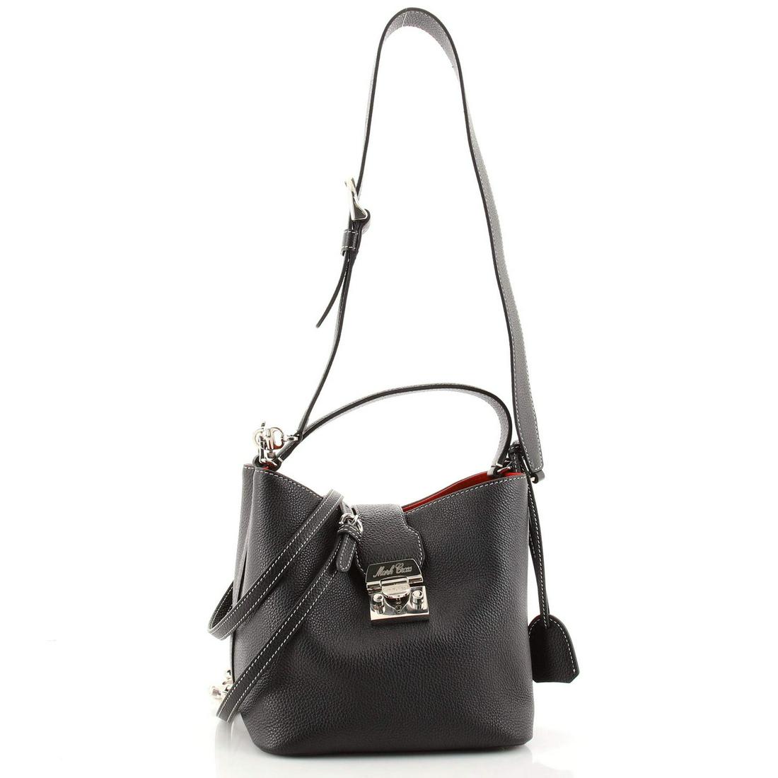 Murphy Bucket Bag Leather Mini Mark Cross: Murphy Bucket Bag Leather Mini Mark Cross Exterior Color: Black Interior Color: Red Exterior Material: Leather Interior Material: Leather Hardware Color: Silver Accessories: Clochette, Keys, Dust