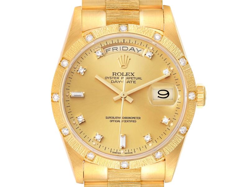 Rolex President Day-Date 18K Yellow Gold Diamond Mens Watch: Rolex President Day-Date 18K Yellow Gold Diamond Mens Watch Product Code: 47410-34CB0 Brand: Rolex Condition: Pre-Owned Details: Rolex President Day-Date 18K Yellow Gold Diamond Mens Watch Officiallyc