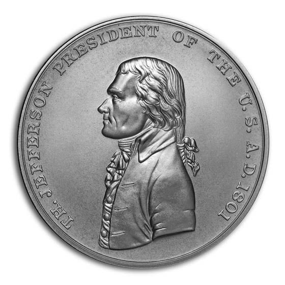 U.S. Mint Silver Thomas Jefferson Presidential Medal: U.S. Mint Silver Thomas Jefferson Presidential Medal Product ID: 188680 Year: 2019 Grade: None Grade Service: None Mint Mark: None Metal Content: 1 troy oz Purity: .999 Thickness