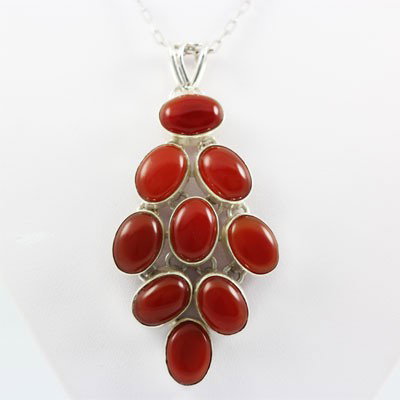 Sterling Silver Pendant Carnelian Gemstone: Sterling Silver Pendant w/ Semi Precious Carnelian Gemstone, 27.0g **|**|** MSRP: $449