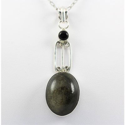 Gold Sheen Obsidian and Black Onyx Sterling Silver Pend: Gold Sheen Obsidian and Black Onyx Sterling Silver Pendant, 9.9g **|**|** MSRP: $165