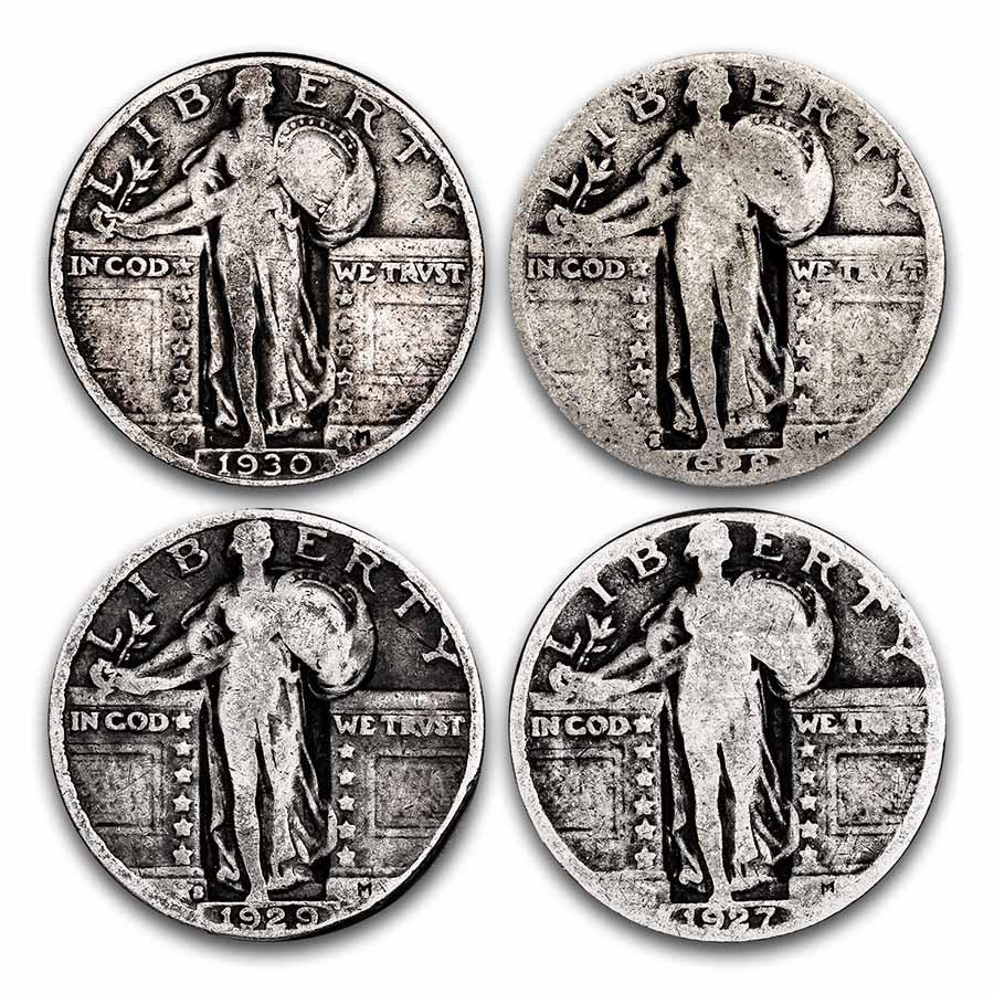 $1.00 Face Value Standing Liberty Quarters w/Dates: $1.00 Face Value Standing Liberty Quarters w/Dates Product ID: 82405 Year: 1916-1964 Grade: Average Circulated Grade Service: None Denomination: 25 Cents Mint Mark: Varies Metal Content: