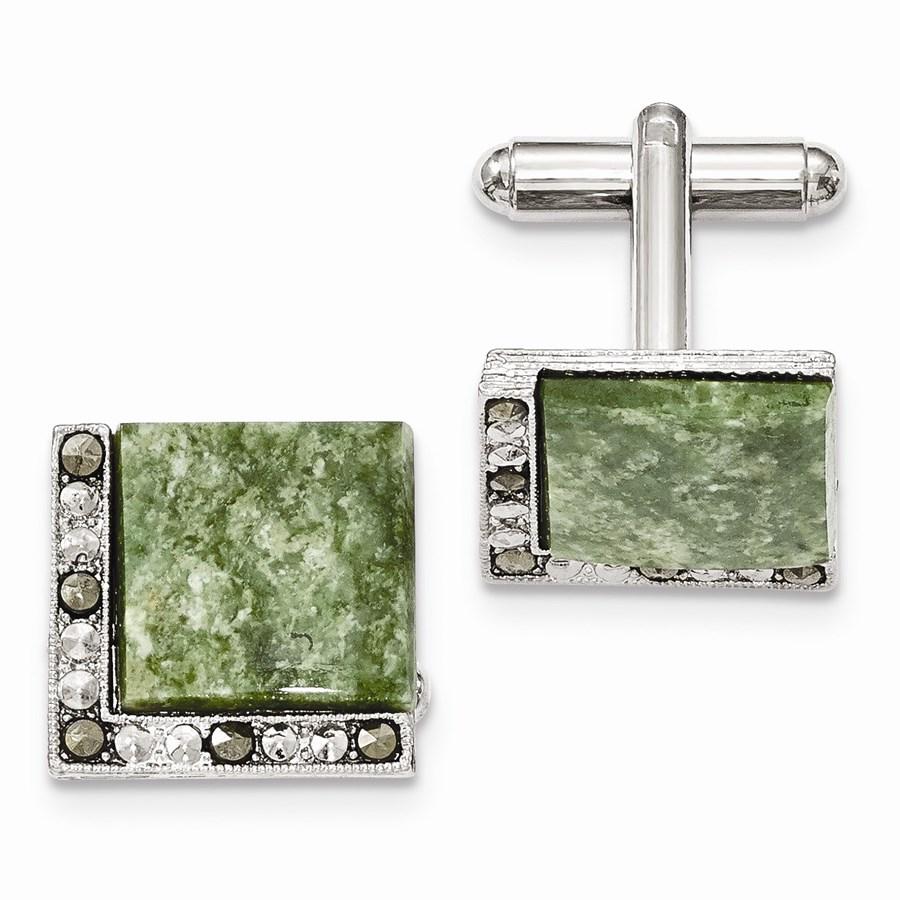 Silver-tone Green Jade & Marcasite Cuff Links: Silver-tone Green Jade & Marcasite Cuff Links Product Id: 183028 Stone Color: Green