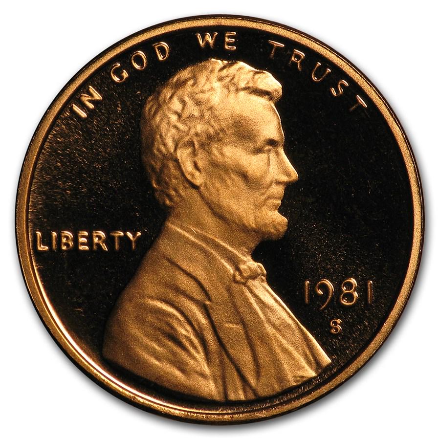 1981-S Lincoln Cent Type-2 Proof (Red): 1981-S Lincoln Cent Type-2 Proof (Red) Product ID: 6856 Year: 1981 Grade: Gem Proof Grade Service: None Denomination: $0.01 Mint Mark: S - San Francisco Metal Content: 0 troy oz