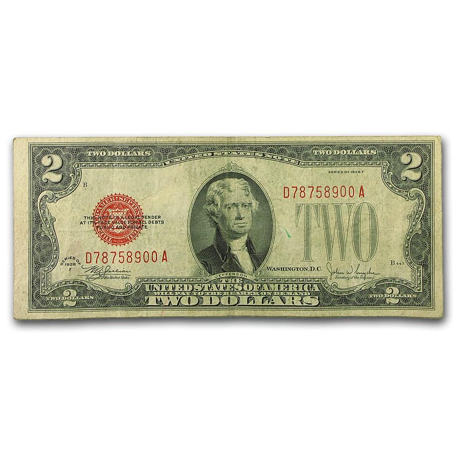 1928-F $2.00 U.S. Note Red Seal Fine (Fr#1507): 1928-F $2.00 U.S. Note Red Seal Fine (Fr#1507) Product ID: 17932 Year: 1928 Grade: Fine Grade Service: None Denomination: $2.00 Mint Mark: N/A - Not Available Metal Content: 0 troy oz