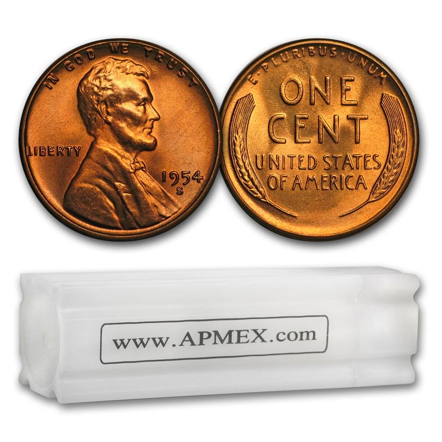 1954-S Lincoln Cent 50-Coin Roll BU: 1954-S Lincoln Cent 50-Coin Roll BU Product ID: 9291 Year: 1954 Grade: Brilliant Unc Grade Service: None Denomination: $0.01 Mint Mark: S - San Francisco Metal Content: 0 troy oz