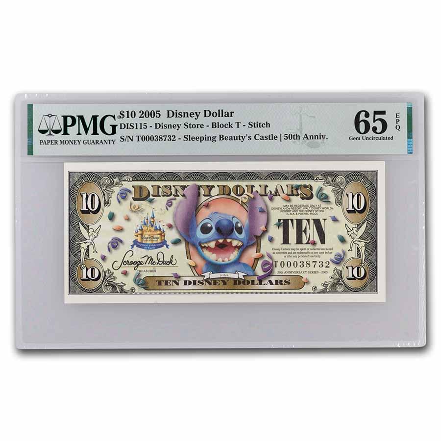2005 $10.00 (T) Stitch CU-65 EPQ PMG (DIS#115): 2005 $10.00 (T) Stitch CU-65 EPQ PMG (DIS#115) Product ID: 241567 Year: 2005 Grade: (PMG) Gem Unc - 65 Grade Service: PMG Denomination: 10 Dollars Mint Mark: Disney Store Metal Content: 0