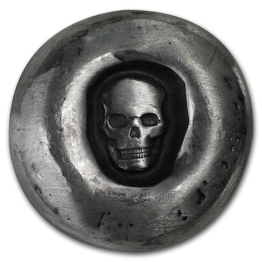 1 oz Hand Poured Silver Round - Sunken Skull: 1 oz Hand Poured Silver Round - Sunken Skull Product ID: 150887 Year: N/A Grade: None Grade Service: None Denomination: 1 oz Mint Mark: N/A - Not Available Metal Content: 1 troy oz