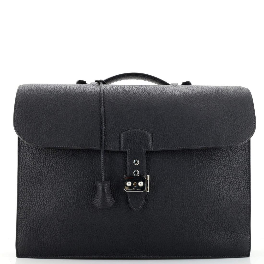 Hermes Sac a Depeches Bag Fjord 41: Hermes Sac a Depeches Bag Fjord 41 Exterior Color: Black Interior Color: Blue Exterior Material: Leather Interior Material: Suede Hardware Color: Palladium Accessories: Clochette, Keys, Extra Bag