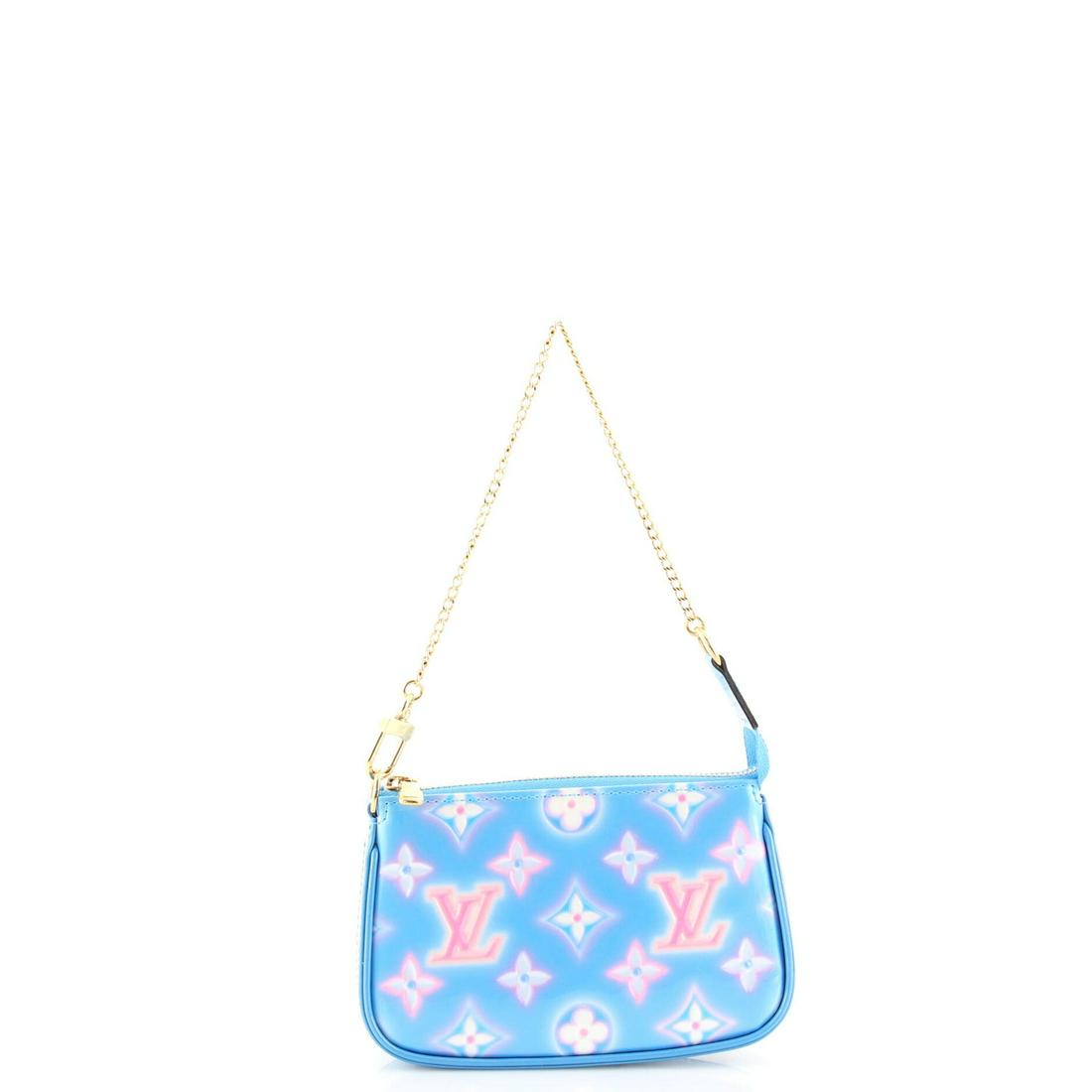 Louis Vuitton Pochette Accessoires Valentine Neon Monogram Vernis Mini: Louis Vuitton Pochette Accessoires Valentine Neon Monogram Vernis Mini Exterior Color: Blue Interior Color: Pink Exterior Material: Patent Leather Interior Material: Fabric Hardware Color: Gold Ac