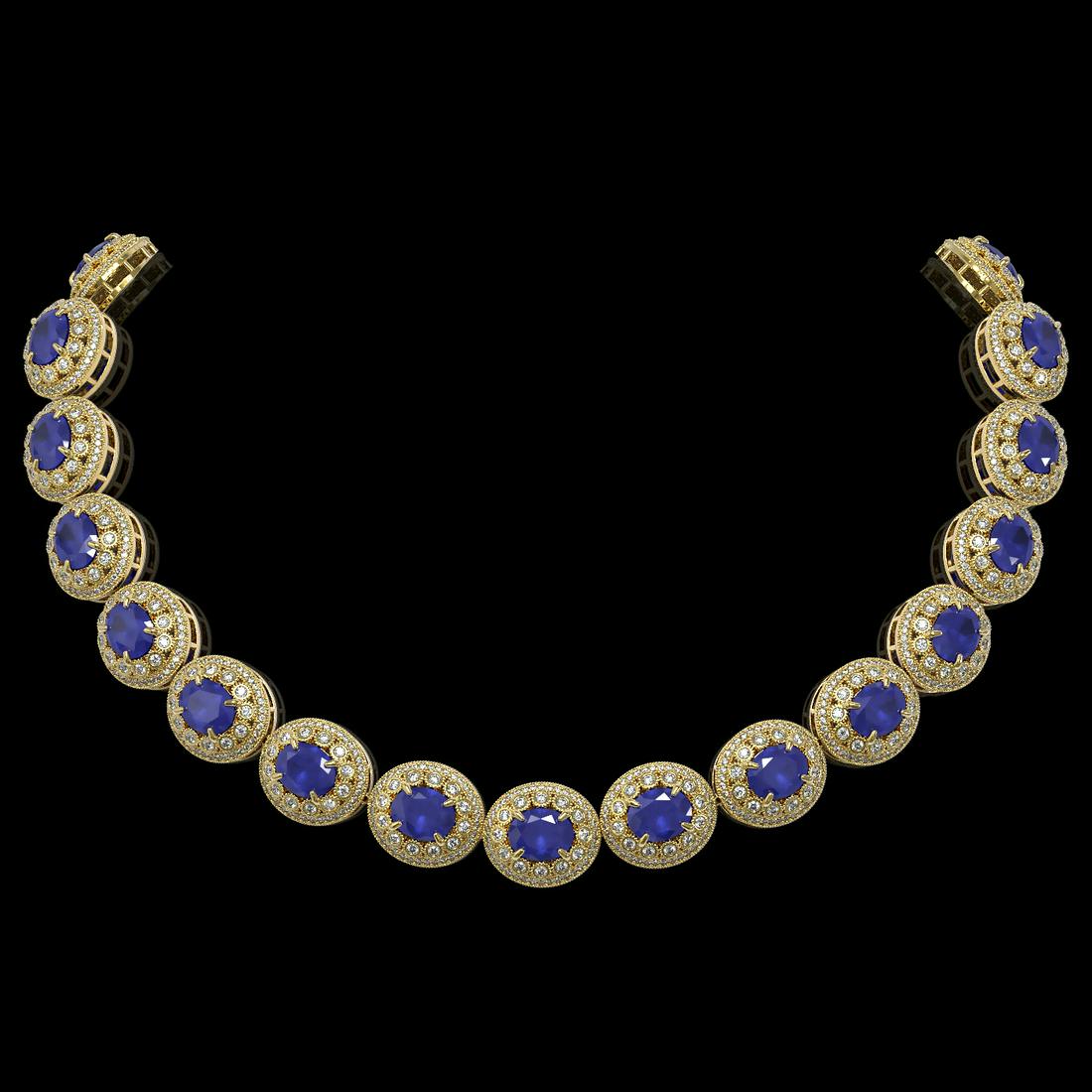 111.75 ctw Sapphire & Diamond Victorian Necklace 14K Yellow Gold: 111.75 ctw Sapphire & Diamond Victorian Necklace 14K Yellow Gold Item: Sapphire NecklaceTotal Gem weight: 111.75 carats Metal: Solid 14K Yellow Gold Gold Product Weight: Approx. 118.6 grams Jewe