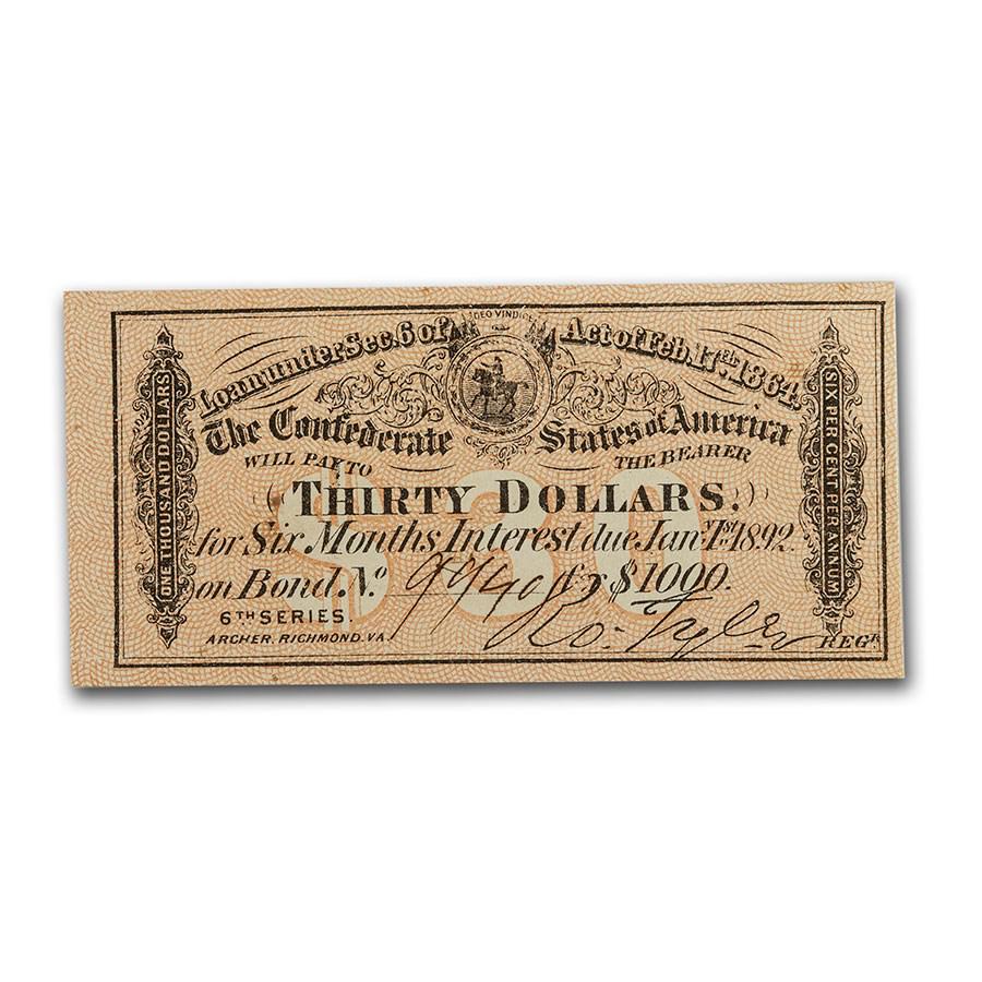 1861-64 Confederate States of America Bond Coupons: 1861-64 Confederate States of America Bond Coupons Product ID: 52751 Year: Random Grade: None Grade Service: None Denomination: Varies Mint Mark: N/A - Not Available Metal Content: 0 troy