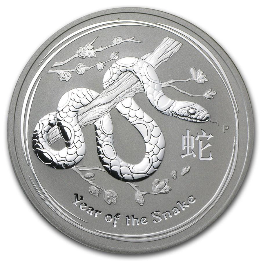 2013 Australia 1 oz Silver Year of the Snake BU (Series II): 2013 Australia 1 oz Silver Year of the Snake BU (Series II) Product ID: 71339 Year: 2013 Grade: Brilliant Unc Grade Service: None Denomination: $1.00 Dollar Mint Mark: P - Perth Metal Con