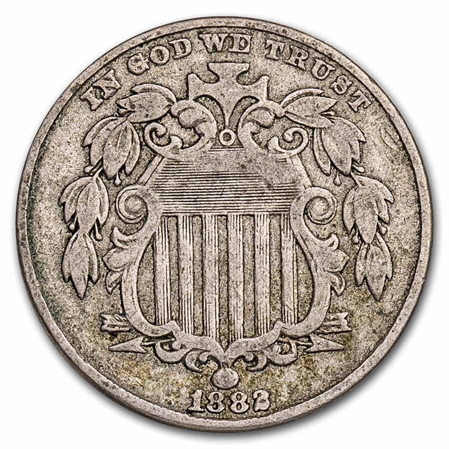 1882 Shield Nickel VF: 1882 Shield Nickel VF Product ID: 32081 Year: 1882 Grade: Very Fine Grade Service: None Denomination: 5 Cents Mint Mark: P - Philadelphia (Not Shown) Metal Content: 0 troy oz Pur