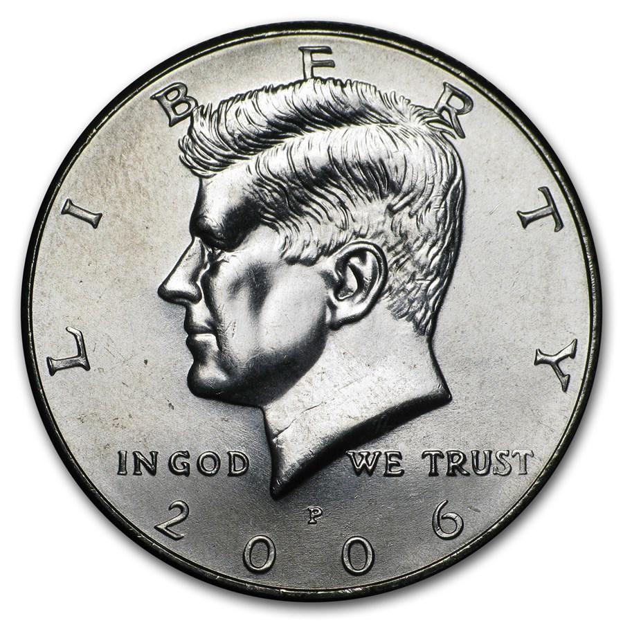 2006-P Kennedy Half Dollar BU: 2006-P Kennedy Half Dollar BU Product ID: 13470 Year: 2006 Grade: Brilliant Unc Grade Service: None Denomination: 50 Cents Mint Mark: P - Philadelphia Metal Content: 0 troy oz Pu
