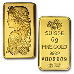 5 Gram Suisse Gold Bar .9999 Fine Gold 24K: 5 Gram Suisse Gold Bar .9999 Fine Gold 24K **|**|** ; MSRP: $1050